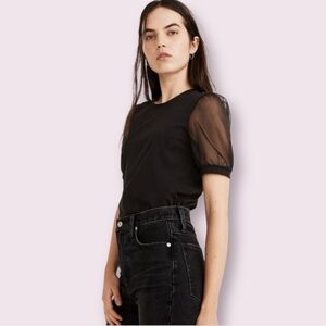 Madewell Black Sheer Sleeve Knit Top
